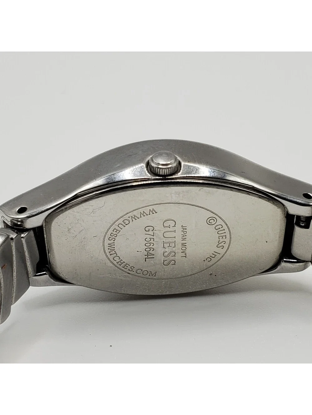Guess Pink Dial Rectangle Womens Watch  17mm Silver Tone New Battery